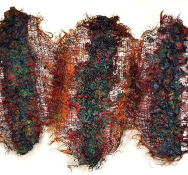 Aja Nsukka. Burlap, dye and acrylic. 2015