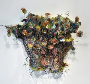 Akuko Iro. Handmade paper, burlap, dye and acrylic. 2011