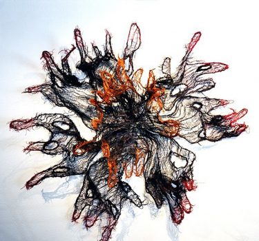 Breathe. Burlap, dye and wire. 2017