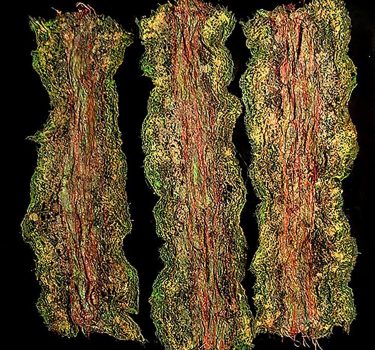 Crossing Over. Burlap and handmade paper, dye and acrylic. 2011