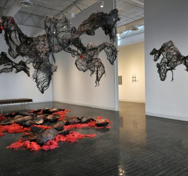 On Land and Beyond. Burlap, dye, wire, yarn, paper and wax. 2015