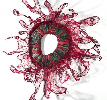 Slowly but Surely. Cheesecloth, newspaper, yarn, dye and wire. 2017