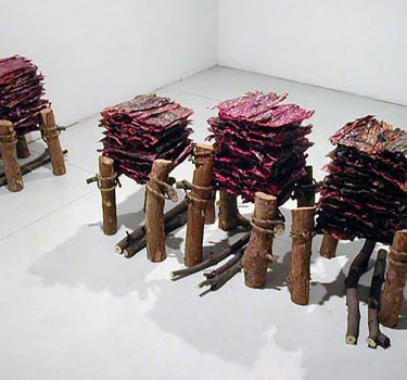 Stools. Yellow pages, wax, sticks and rope. 2005