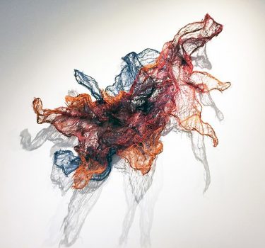 Strings Attached. Burlap, dye and wire. 2015