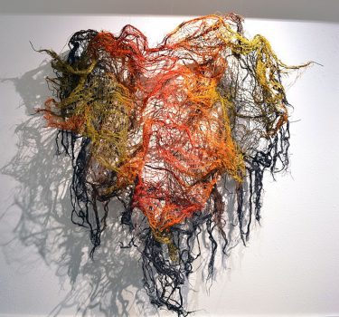 Threads of Time II. Burlap, dye and wire. 2017