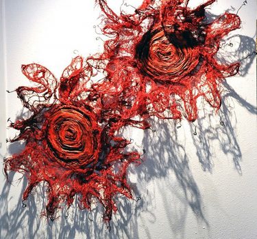 Through Thick and Thin II & III. Newspapers, burlap, dye and wire. 2016