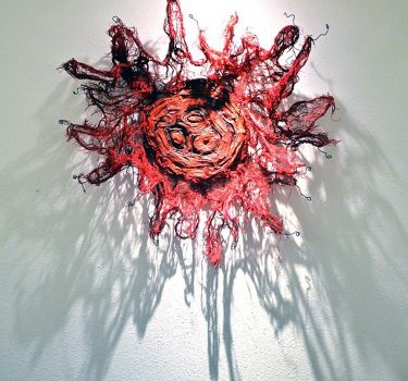 Thin I. Newspapers, burlap, dye and wire. 2016