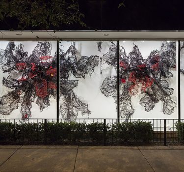 When All Is Said and Done. Burlap, wire and dye. 2016