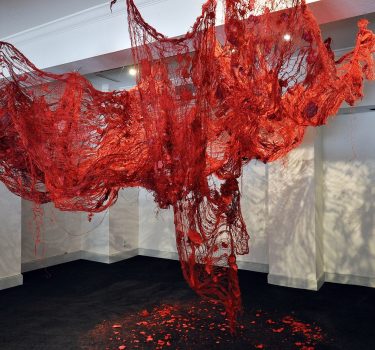 Down to Earth. Burlap, dye and wire. 2017