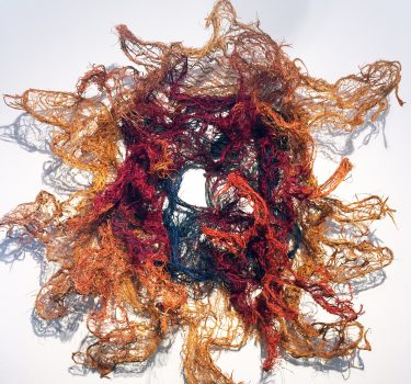 he Di Ife. Burlap, dye and wire. 2016