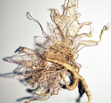 Seeking, Finding, Giving. Cheesecloth, jute string and wire. 2018